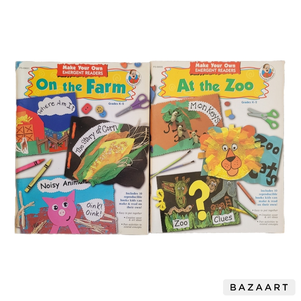 Emergent Readers Make Your Own Set Of 2 Books On The Farm & At The Zoo Grade K-2